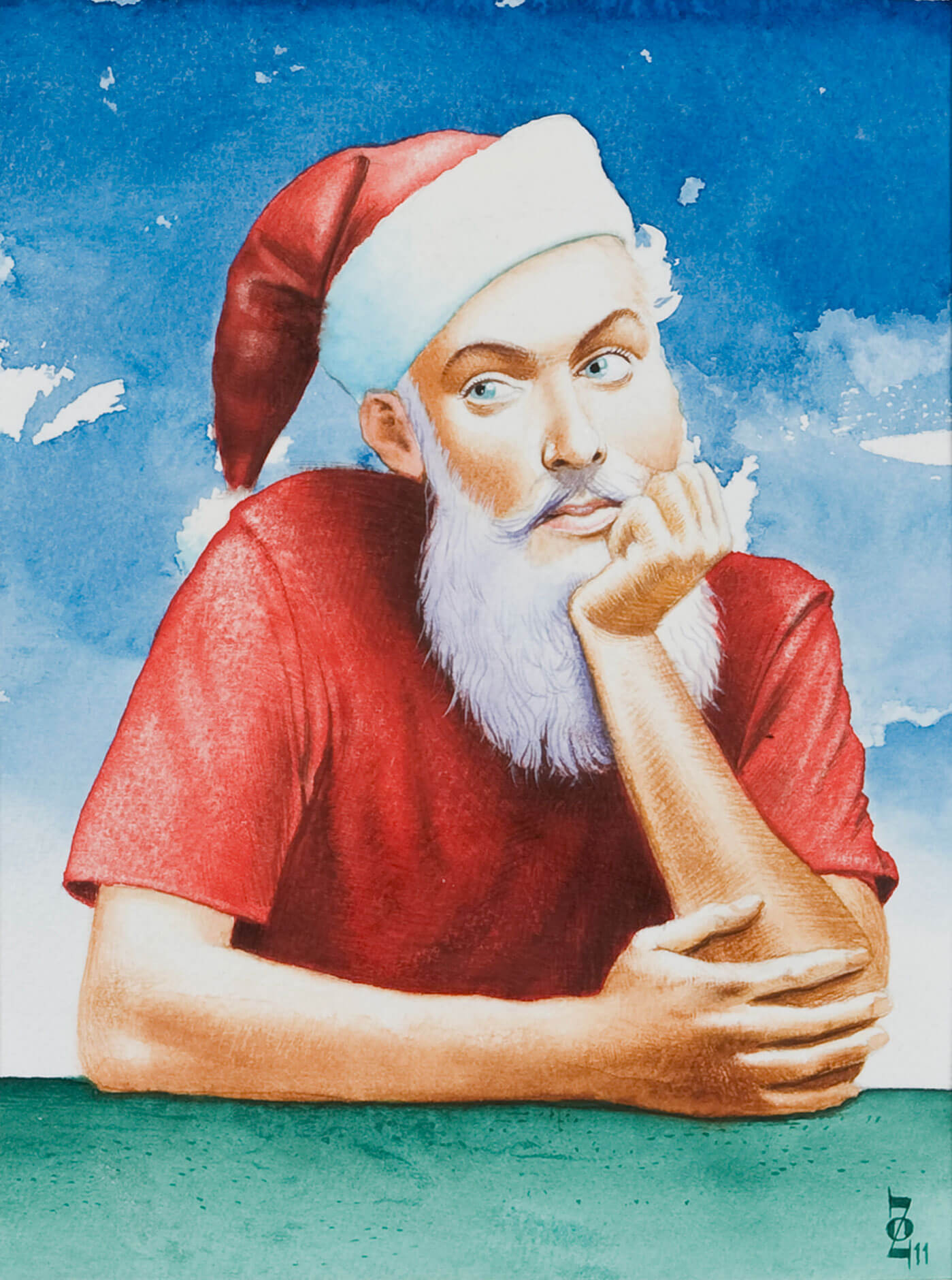 aq-po-09-Le-blues-du-Pere-Noel-Santa-claus-blues-Aquarelle-sur-papier-Watercolour-on-paper 